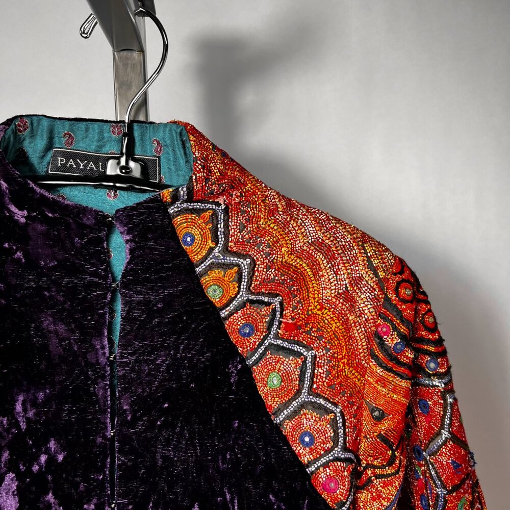 PAYAL JAIN OOAK Purple Crushed Velvet & Orange Embroidered/Embellished Jacket M - Picture 3 of 9